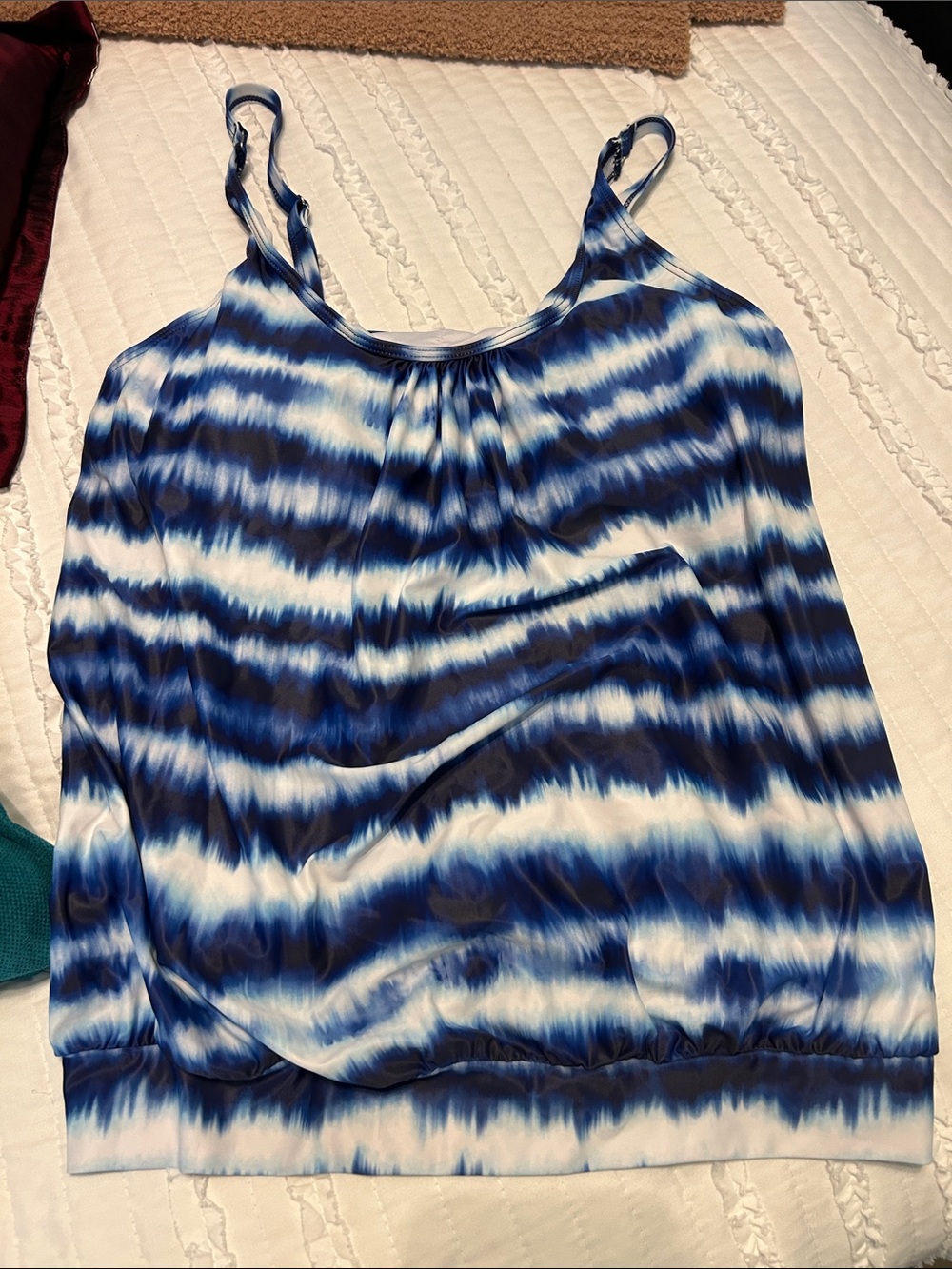 Younique Blue and White Tie-Dye Swim Top
